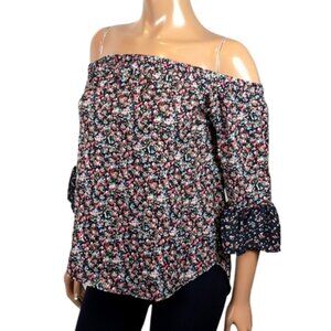 3/$20 Ardene Floral Off Shoulder Top Ruffle Flare Cropped Sleeve Size Small